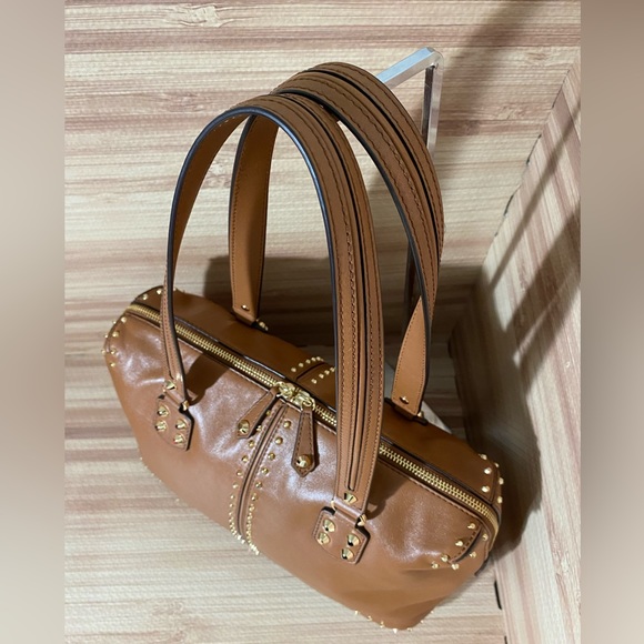 Michael Kors Uptown Satchel Tote Bag Brown Studded like new - Picture 4 of 15